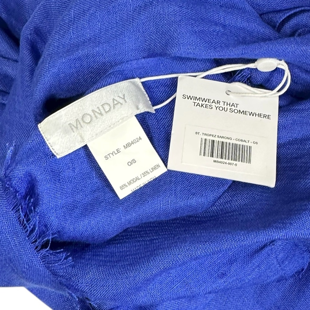 MONDAY SWIMWEAR St. Tropez Linen-Blend Sarong, Cobalt, OS - Picture 10 of 10